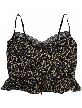 Y2K Nine West 100% Silk Floral Print Sleeveless Peplum Top With Lace Trim Sz 6